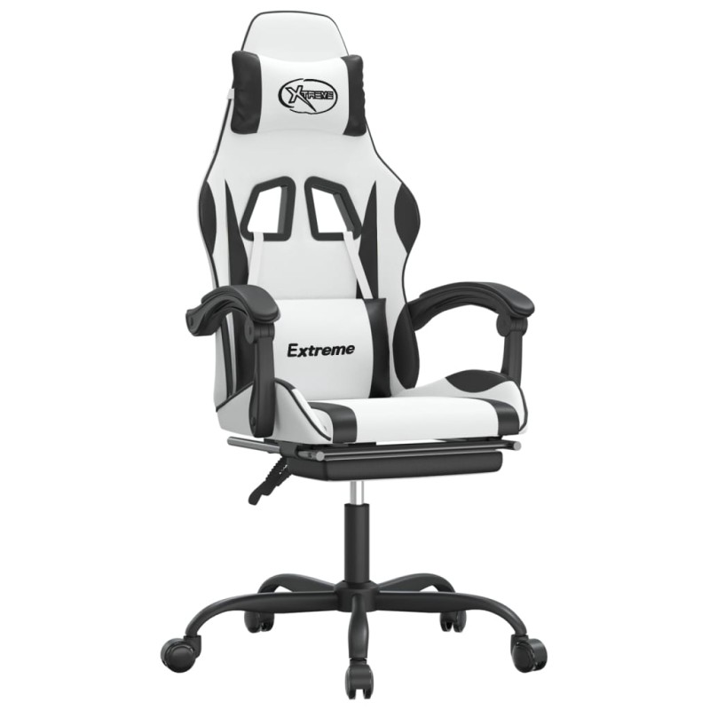 vidaXL Καρέκλα Gaming με Υποπόδιο Λευκό και Μαύρο από Συνθετικό Δέρμα