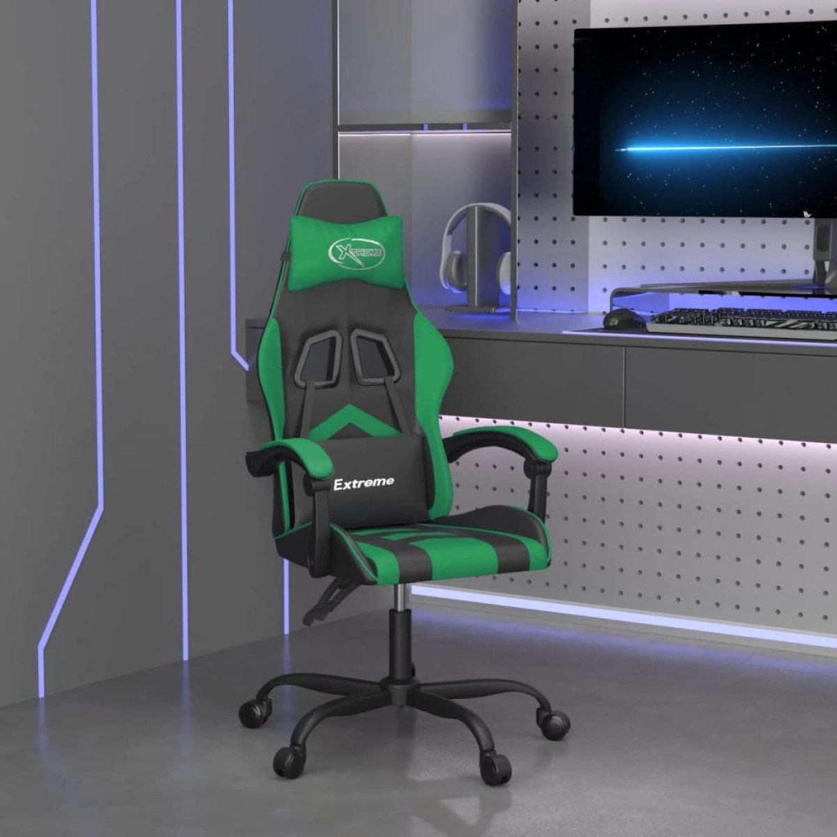 vidaXL Καρέκλα Gaming Μαύρο/πράσινο από Συνθετικό Δέρμα