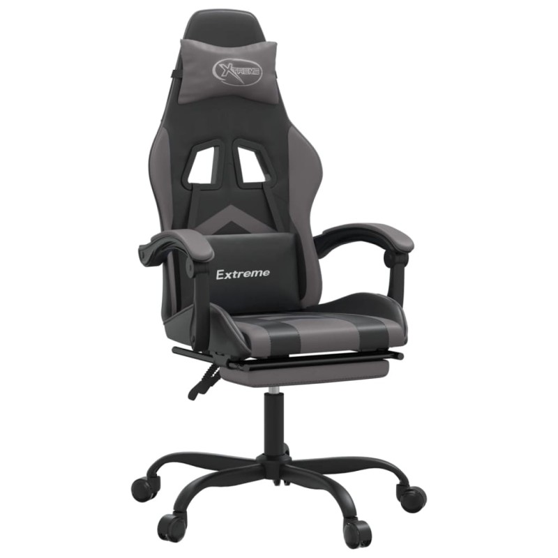 vidaXL Καρέκλα Gaming Μασάζ Υποπόδιο Μαύρο/Γκρι από Συνθετικό Δέρμα
