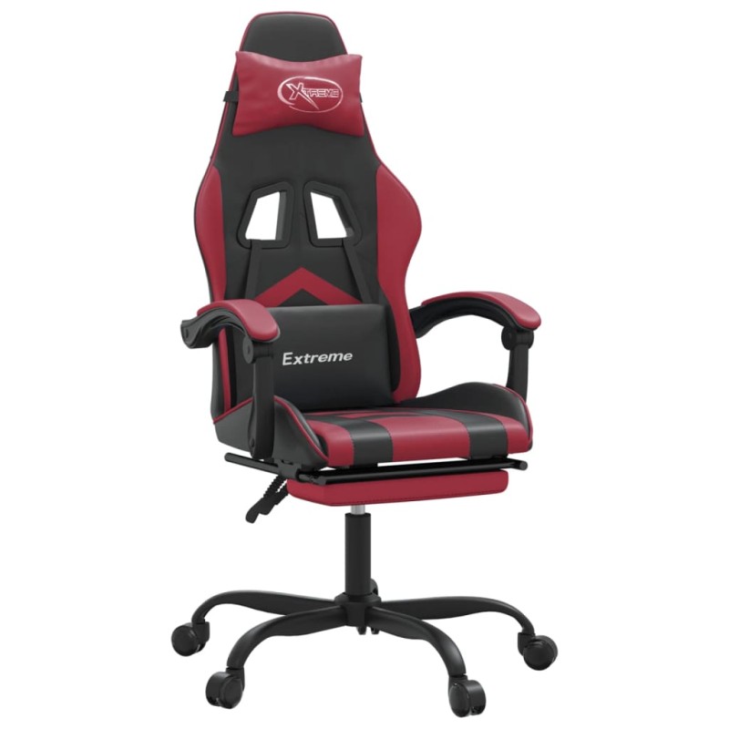 vidaXL Καρέκλα Gaming Μασάζ Υποπόδιο Μαύρο/Μπορντό από Συνθετικό Δέρμα