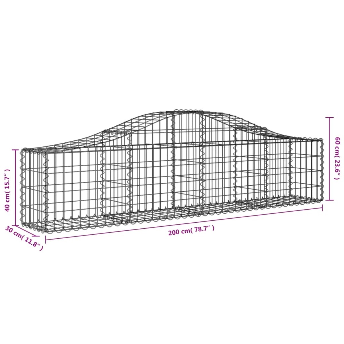 vidaXL Συρματοκιβώτια Τοξωτά 3 τεμ. 200x30x40/60 εκ. Γαλβαν. Ατσάλι
