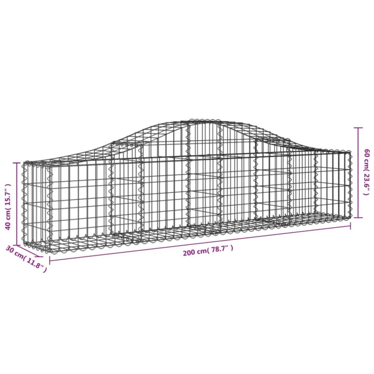 vidaXL Συρματοκιβώτια Τοξωτά 6 τεμ. 200x30x40/60 εκ. Γαλβαν. Ατσάλι