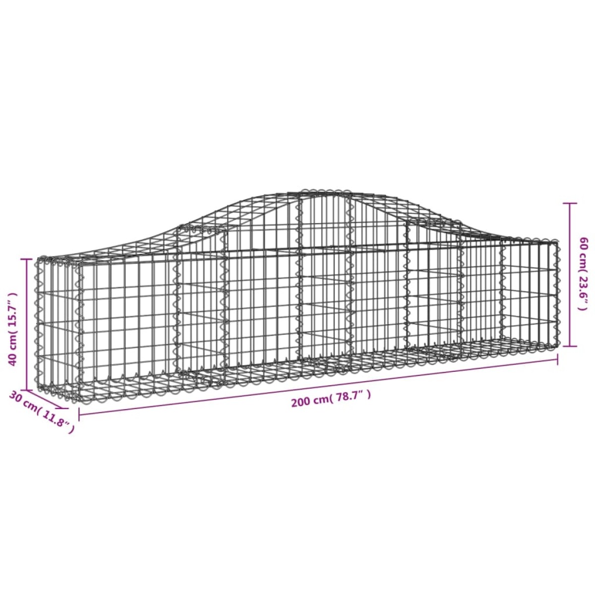 vidaXL Συρματοκιβώτια Τοξωτά 7 τεμ. 200x30x40/60 εκ. Γαλβαν. Ατσάλι