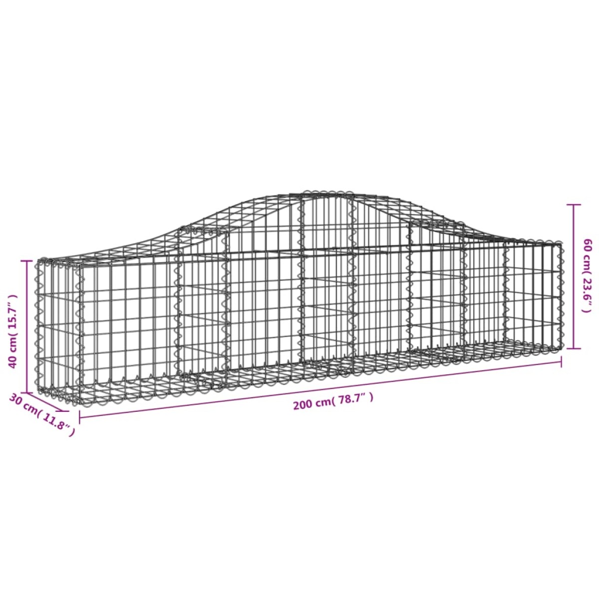 vidaXL Συρματοκιβώτια Τοξωτά 20 τεμ. 200x30x40/60 εκ. Γαλβαν. Ατσάλι