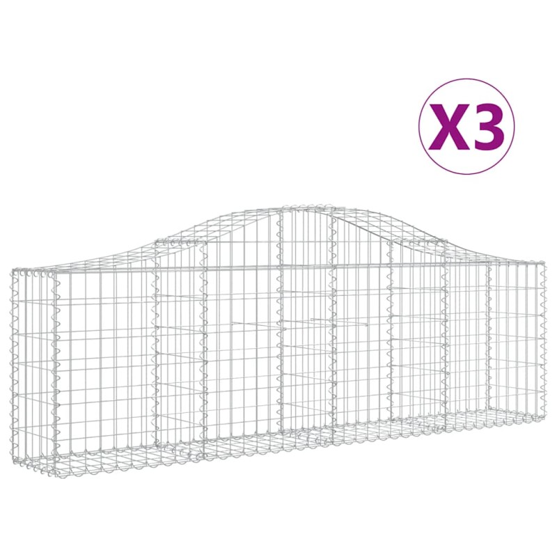 vidaXL Συρματοκιβώτια Τοξωτά 3 τεμ. 200x30x60/80 εκ. Γαλβαν. Ατσάλι