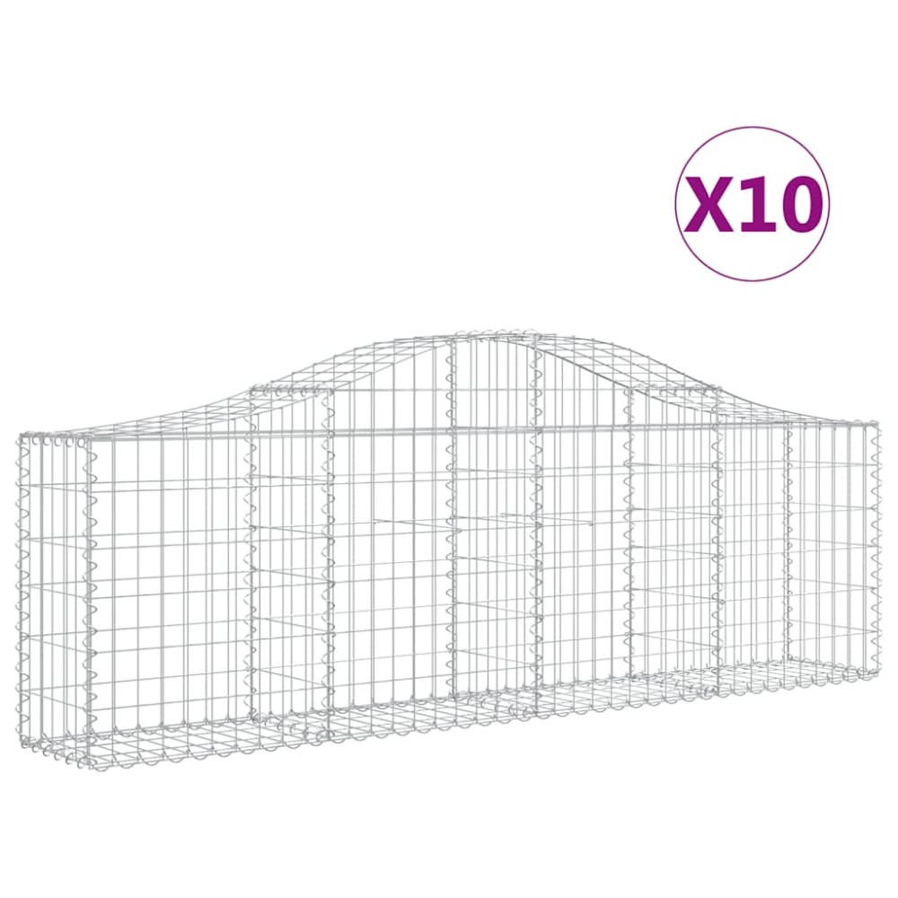 vidaXL Συρματοκιβώτια Τοξωτά 10 τεμ. 200x30x60/80 εκ. Γαλβαν. Ατσάλι