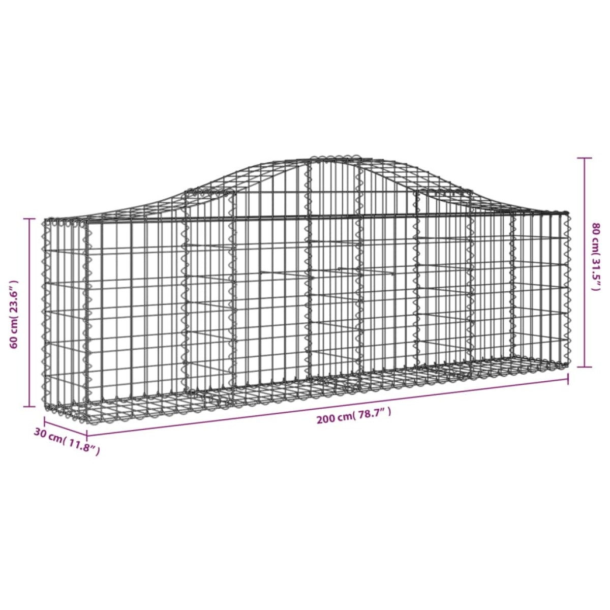 vidaXL Συρματοκιβώτια Τοξωτά 12 τεμ. 200x30x60/80 εκ. Γαλβαν. Ατσάλι