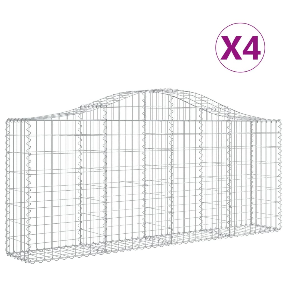 vidaXL Συρματοκιβώτια Τοξωτά 4 τεμ. 200x30x80/100 εκ. Γαλβαν. Ατσάλι