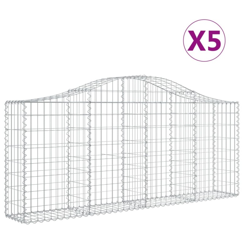 vidaXL Συρματοκιβώτια Τοξωτά 5 τεμ. 200x30x80/100 εκ. Γαλβαν. Ατσάλι