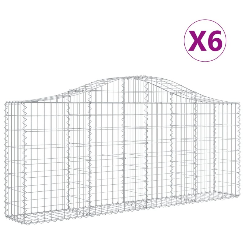 vidaXL Συρματοκιβώτια Τοξωτά 6 τεμ. 200x30x80/100 εκ. Γαλβαν. Ατσάλι