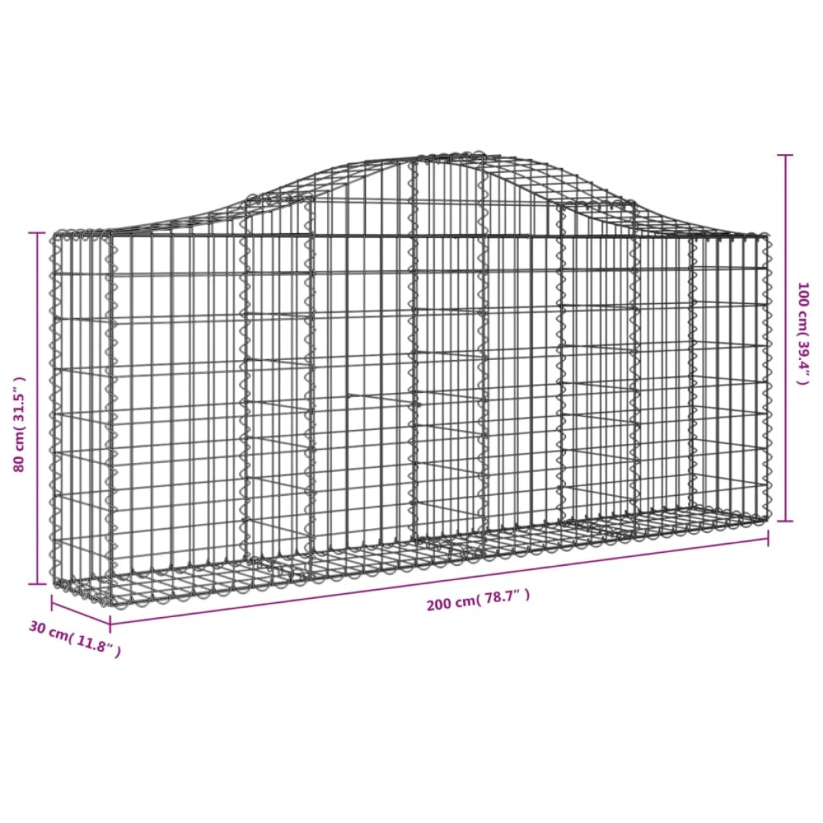 vidaXL Συρματοκιβώτια Τοξωτά 6 τεμ. 200x30x80/100 εκ. Γαλβαν. Ατσάλι