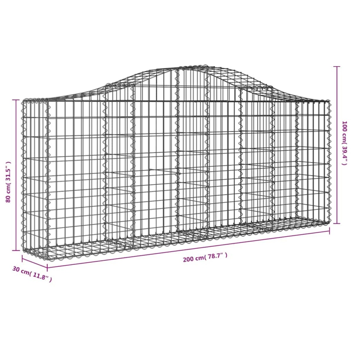 vidaXL Συρματοκιβώτια Τοξωτά 8 τεμ. 200x30x80/100 εκ. Γαλβαν. Ατσάλι