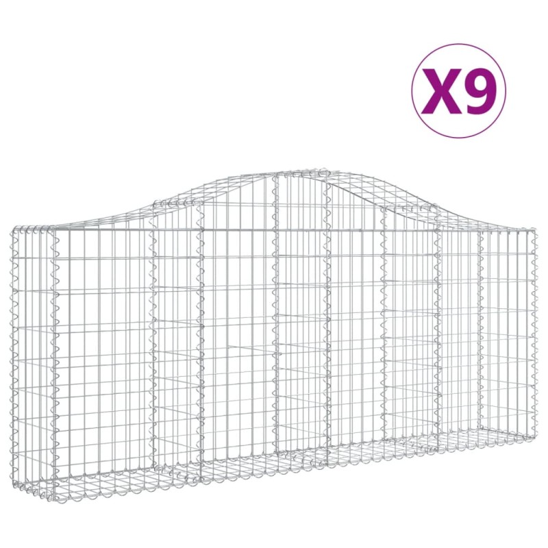 vidaXL Συρματοκιβώτια Τοξωτά 9 τεμ. 200x30x80/100 εκ. Γαλβαν. Ατσάλι
