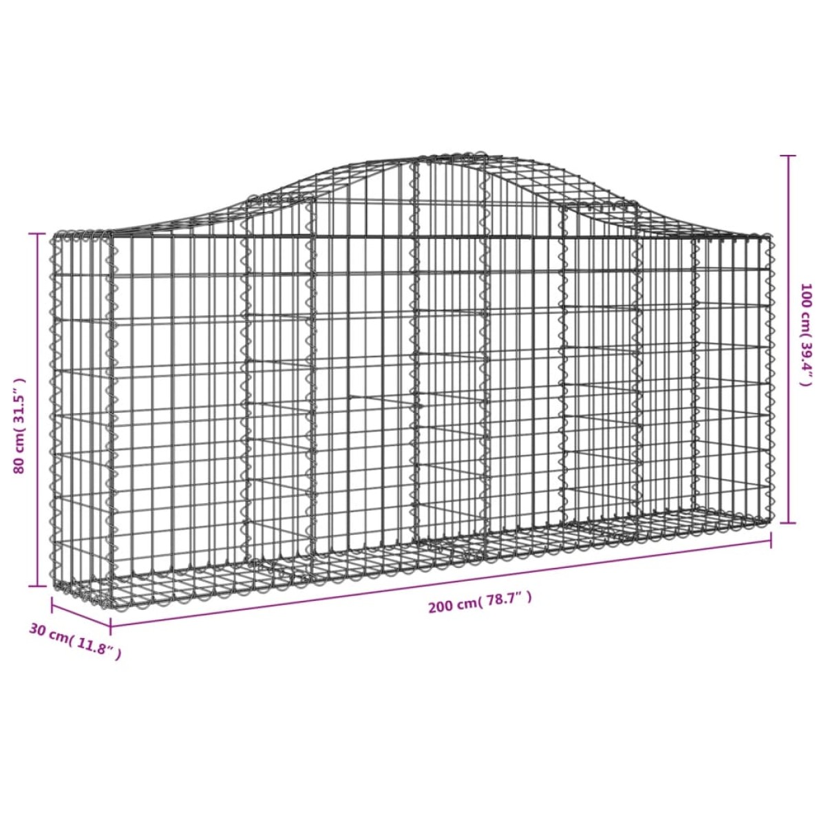 vidaXL Συρματοκιβώτια Τοξωτά 12 τεμ. 200x30x80/100 εκ. Γαλβαν. Ατσάλι
