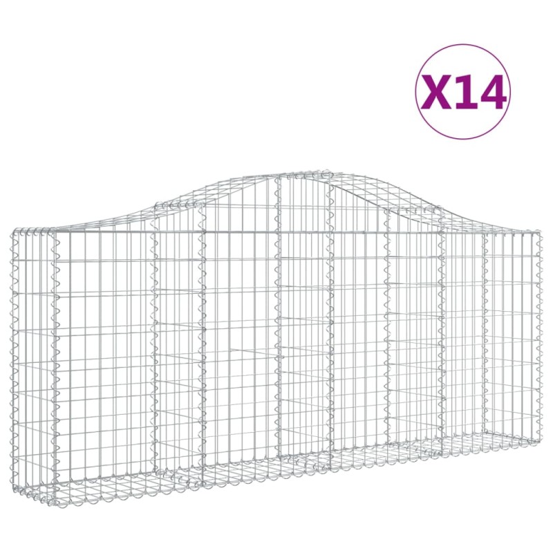 vidaXL Συρματοκιβώτια Τοξωτά 14 τεμ. 200x30x80/100 εκ. Γαλβαν. Ατσάλι