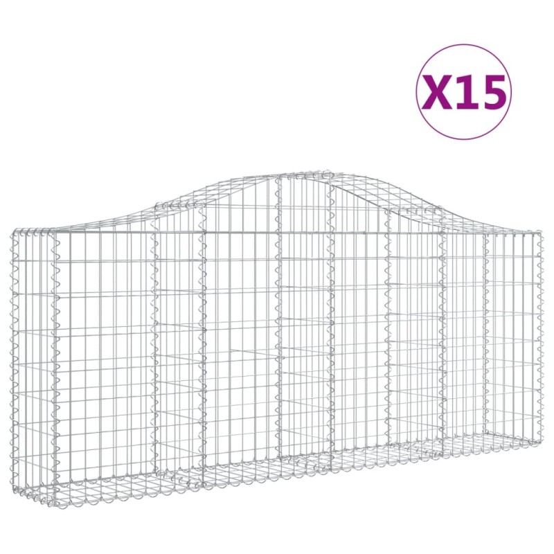 vidaXL Συρματοκιβώτια Τοξωτά 15 τεμ. 200x30x80/100 εκ. Γαλβαν. Ατσάλι