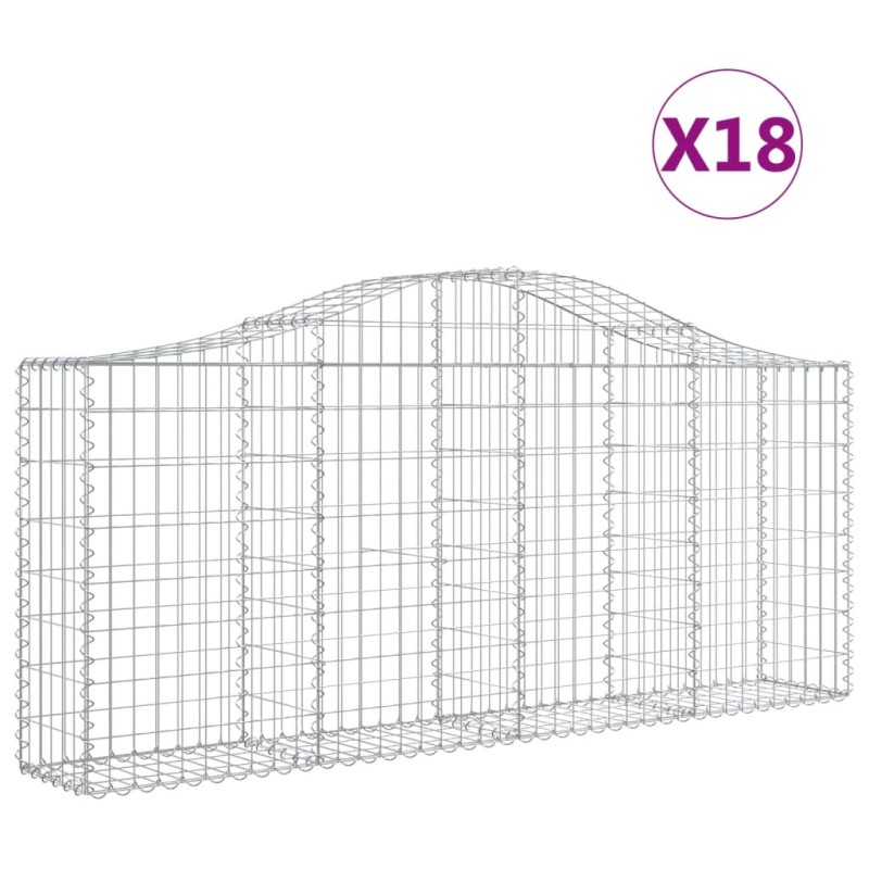 vidaXL Συρματοκιβώτια Τοξωτά 18 τεμ. 200x30x80/100 εκ. Γαλβαν. Ατσάλι
