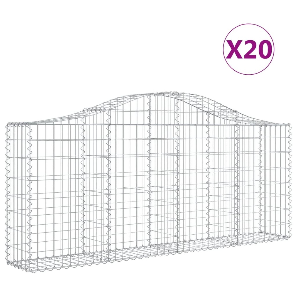 vidaXL Συρματοκιβώτια Τοξωτά 20 τεμ. 200x30x80/100 εκ. Γαλβαν. Ατσάλι