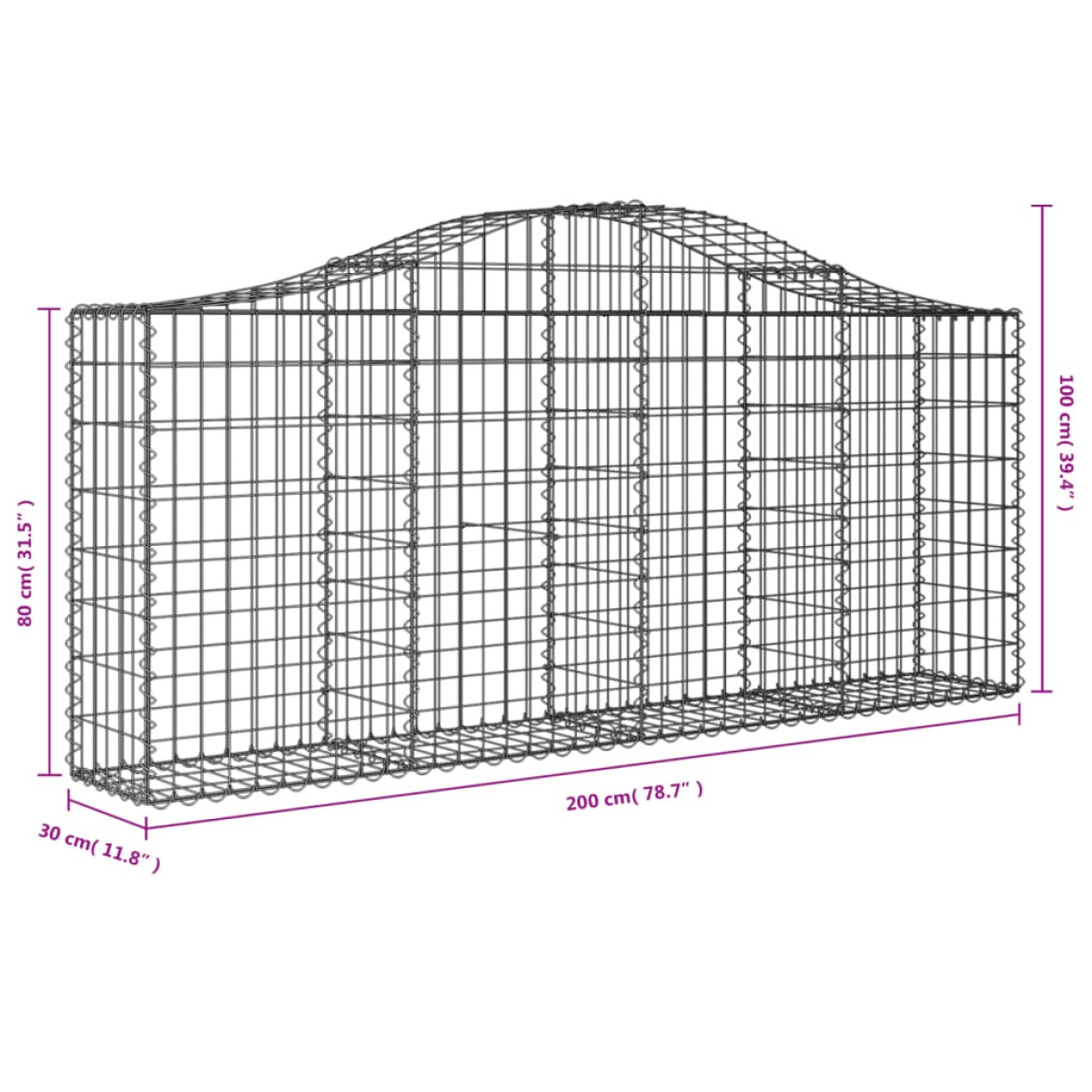 vidaXL Συρματοκιβώτια Τοξωτά 20 τεμ. 200x30x80/100 εκ. Γαλβαν. Ατσάλι