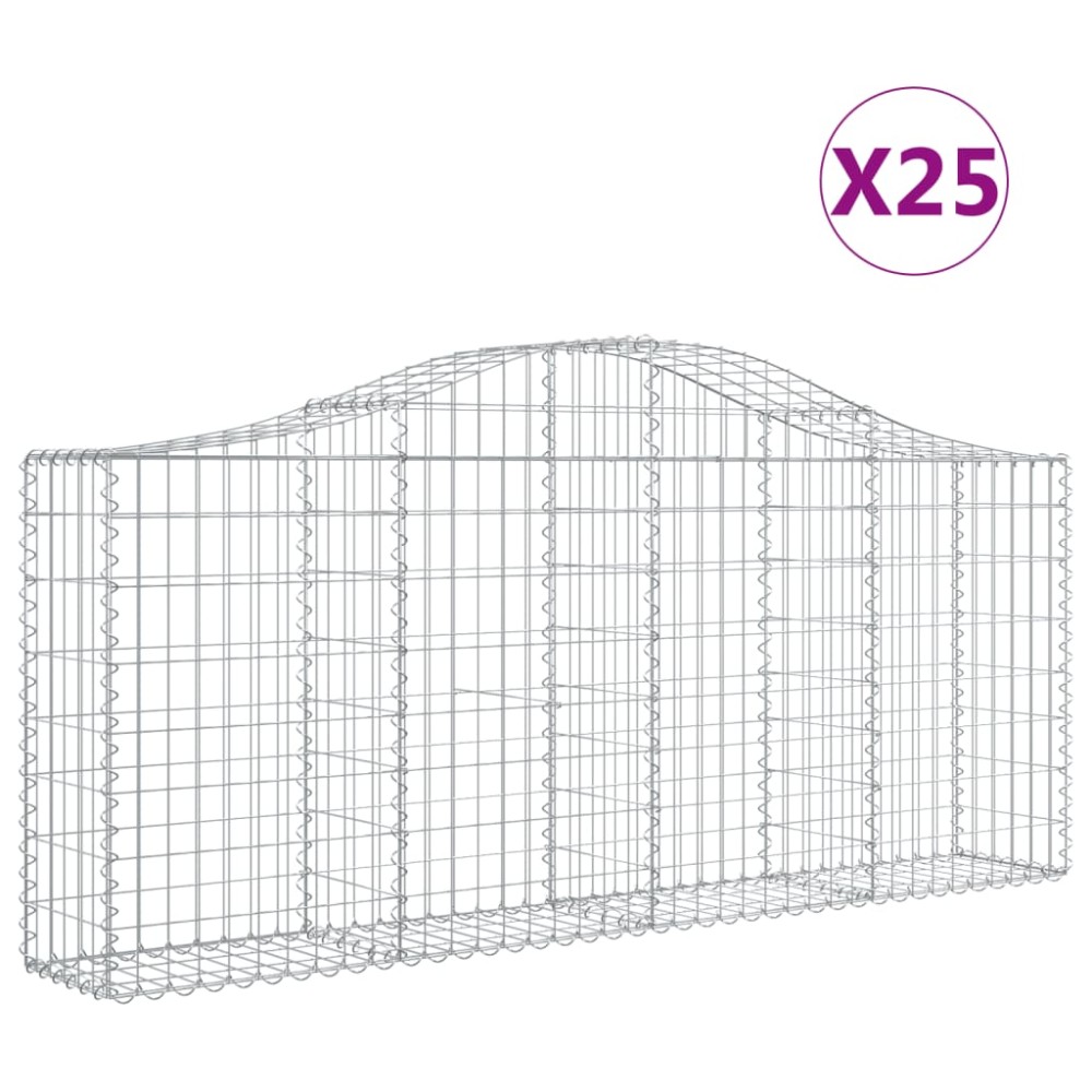 vidaXL Συρματοκιβώτια Τοξωτά 25 τεμ. 200x30x80/100 εκ. Γαλβαν. Ατσάλι