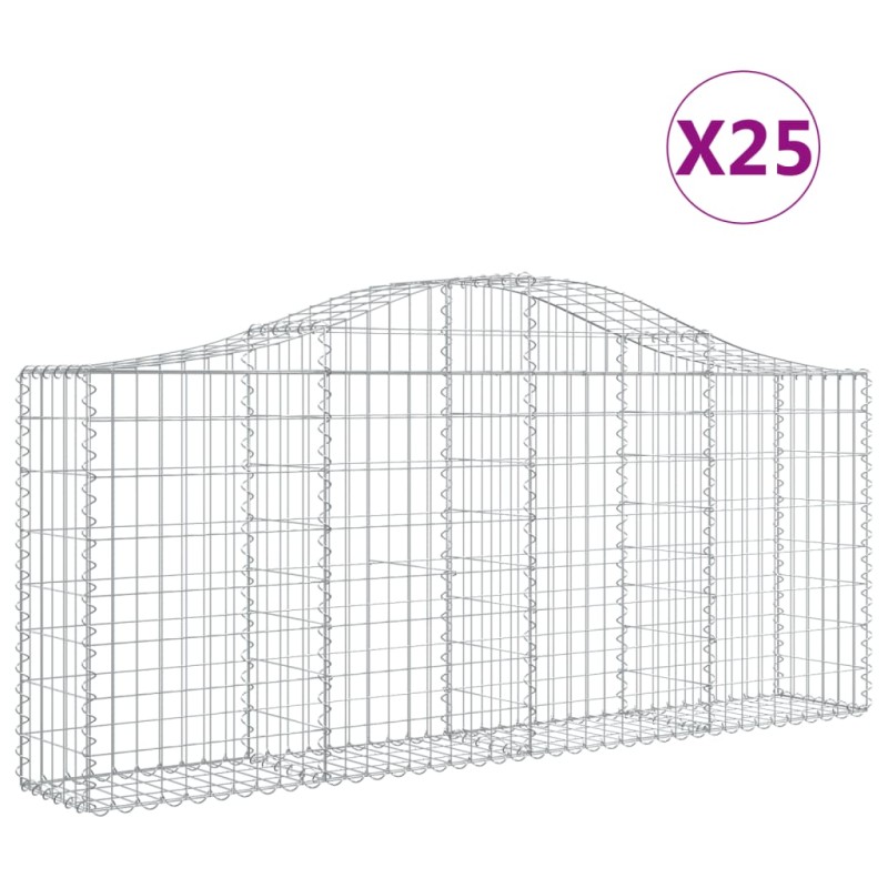 vidaXL Συρματοκιβώτια Τοξωτά 25 τεμ. 200x30x80/100 εκ. Γαλβαν. Ατσάλι
