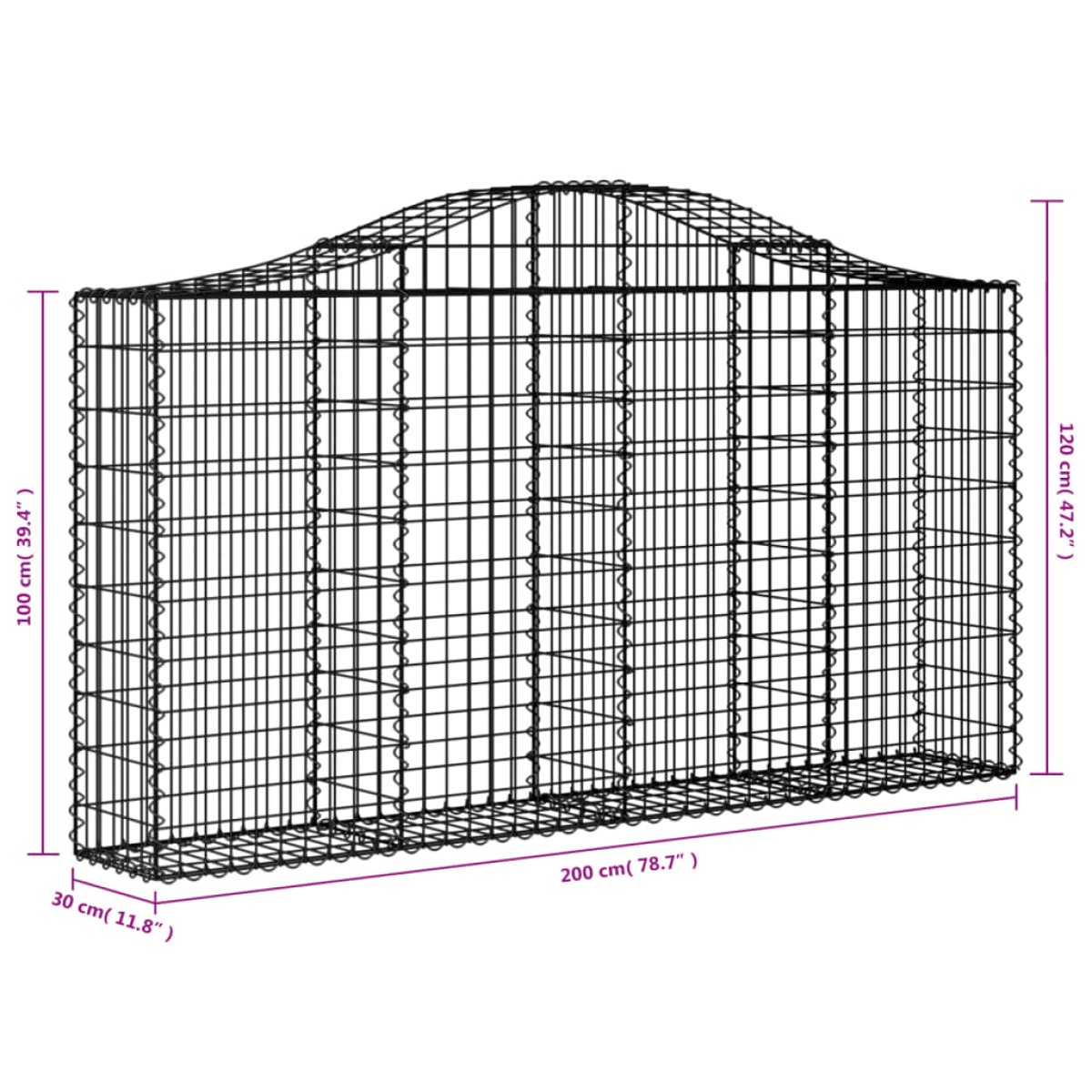 vidaXL Συρματοκιβώτια Τοξωτά 4 τεμ. 200x30x100/120 εκ. Γαλβαν. Ατσάλι