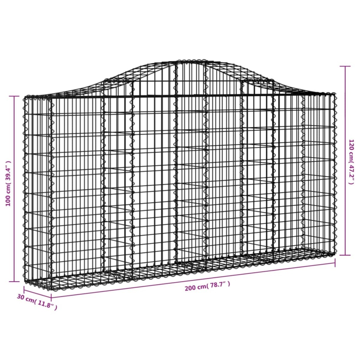 vidaXL Συρματοκιβώτια Τοξωτά 5 τεμ. 200x30x100/120 εκ. Γαλβαν. Ατσάλι