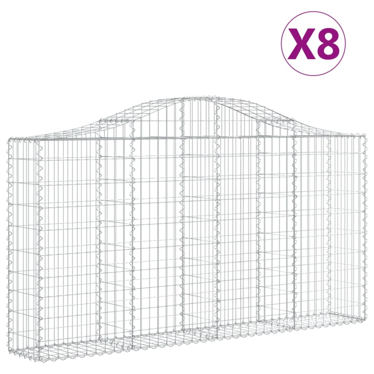 vidaXL Συρματοκιβώτια Τοξωτά 8 τεμ. 200x30x100/120 εκ. Γαλβαν. Ατσάλι