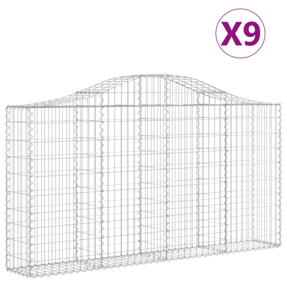 vidaXL Συρματοκιβώτια Τοξωτά 9 τεμ. 200x30x100/120 εκ. Γαλβαν. Ατσάλι