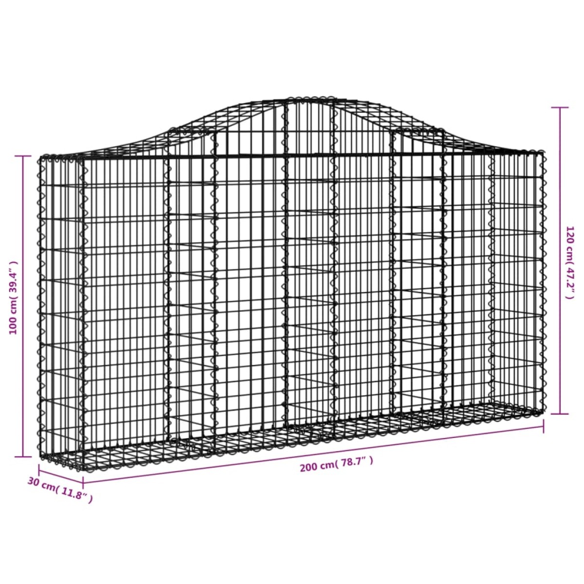 vidaXL Συρματοκιβώτια Τοξωτά 9 τεμ. 200x30x100/120 εκ. Γαλβαν. Ατσάλι