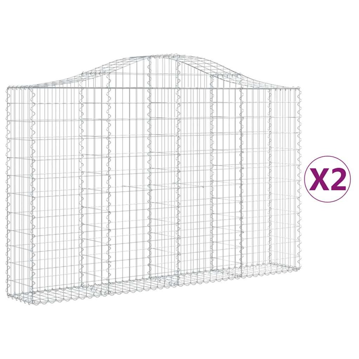 vidaXL Συρματοκιβώτια Τοξωτά 2 τεμ. 200x30x120/140 εκ. Γαλβαν. Ατσάλι