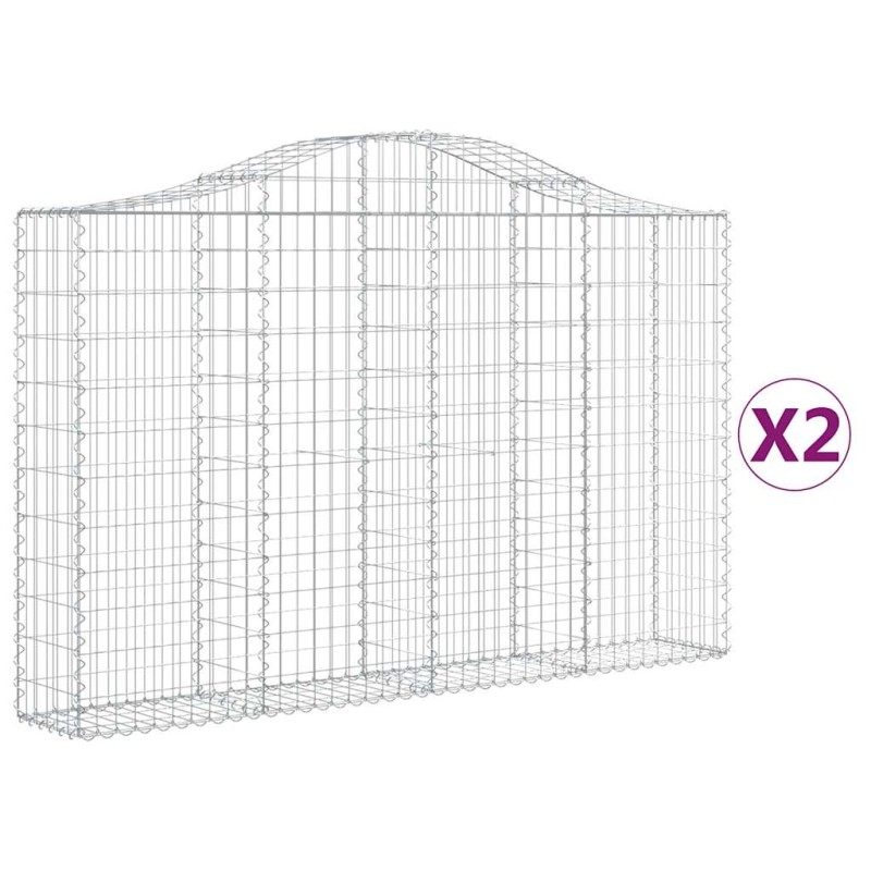 vidaXL Συρματοκιβώτια Τοξωτά 2 τεμ. 200x30x120/140 εκ. Γαλβαν. Ατσάλι