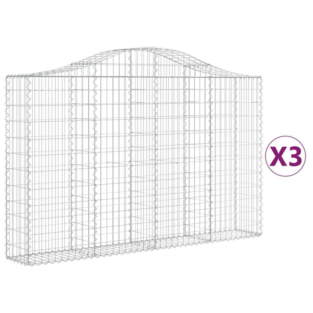 vidaXL Συρματοκιβώτια Τοξωτά 3 τεμ. 200x30x120/140 εκ. Γαλβαν. Ατσάλι