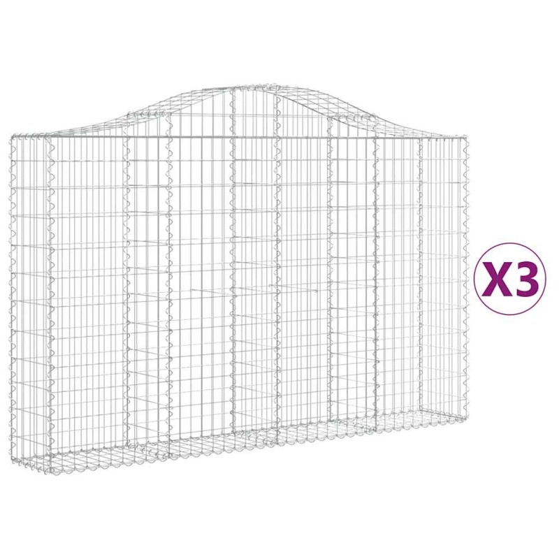 vidaXL Συρματοκιβώτια Τοξωτά 3 τεμ. 200x30x120/140 εκ. Γαλβαν. Ατσάλι