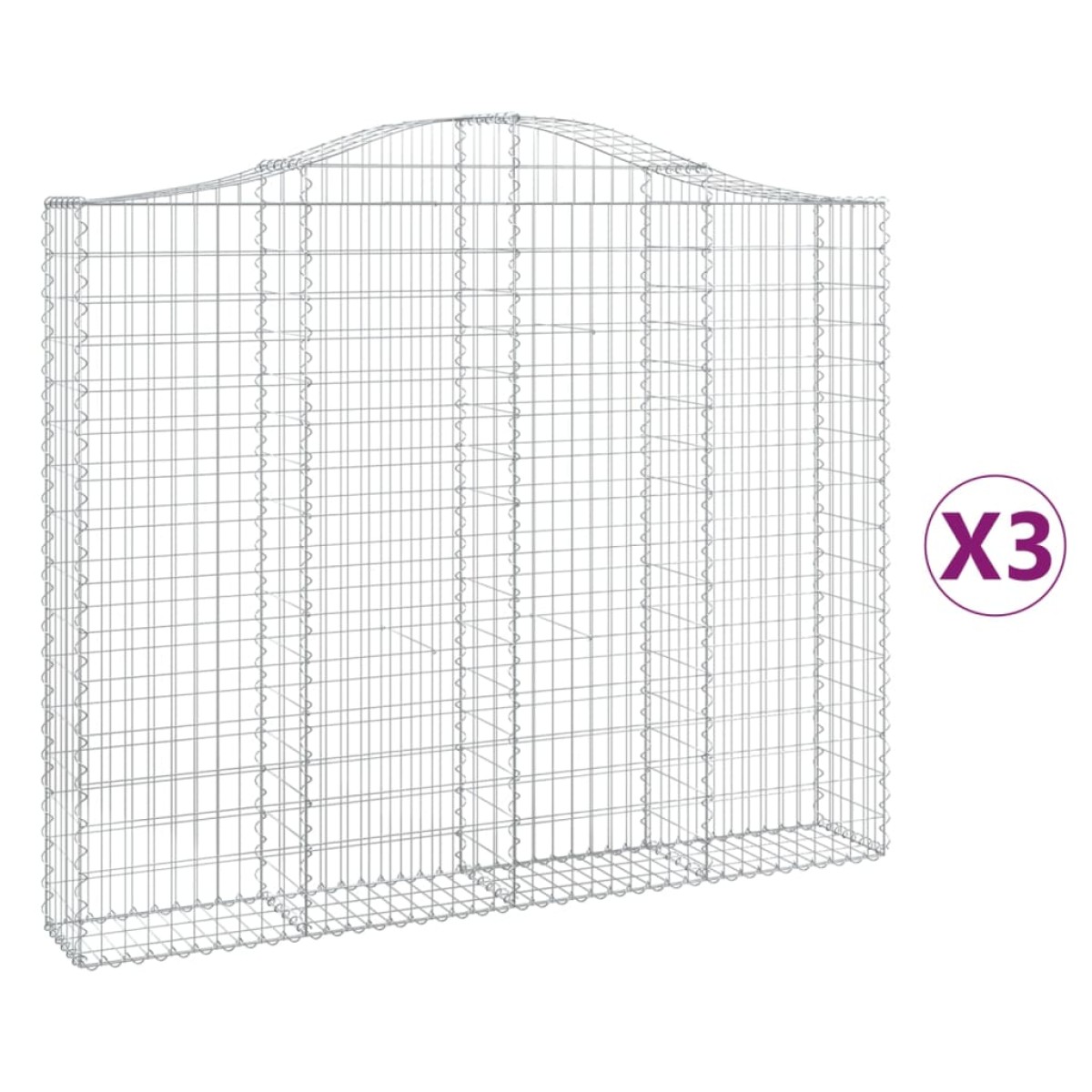 vidaXL Συρματοκιβώτια Τοξωτά 3 τεμ. 200x30x160/180 εκ. Γαλβαν. Ατσάλι