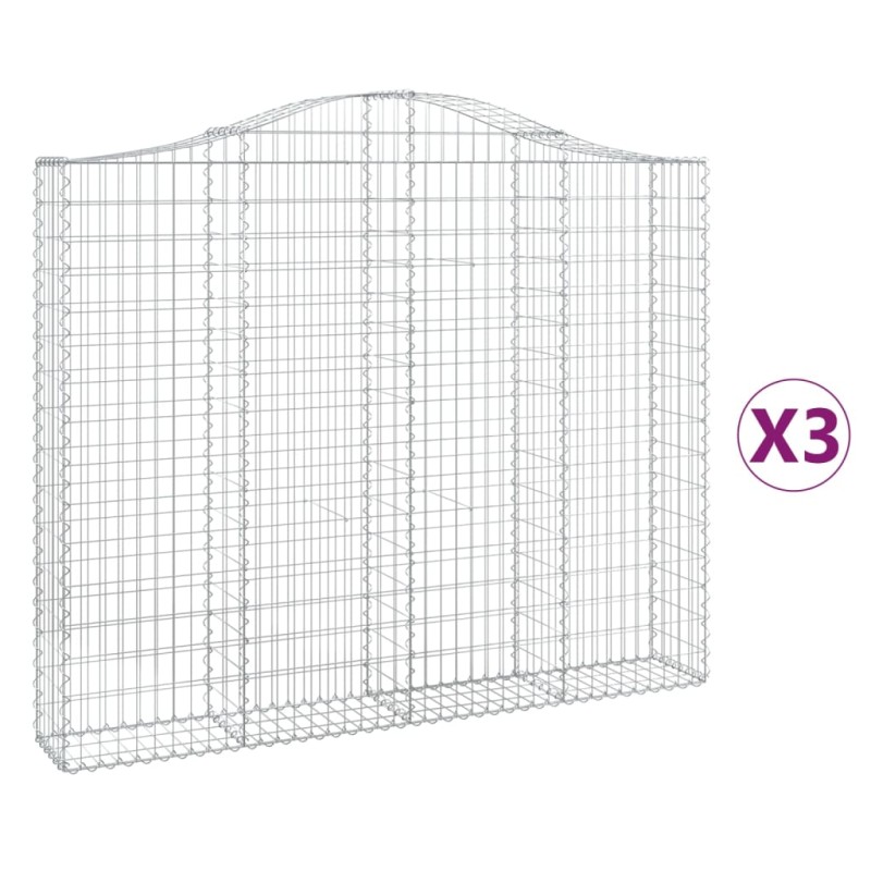 vidaXL Συρματοκιβώτια Τοξωτά 3 τεμ. 200x30x160/180 εκ. Γαλβαν. Ατσάλι