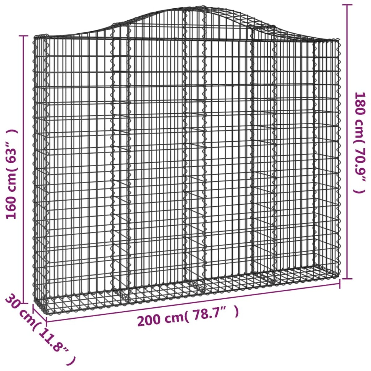 vidaXL Συρματοκιβώτια Τοξωτά 3 τεμ. 200x30x160/180 εκ. Γαλβαν. Ατσάλι