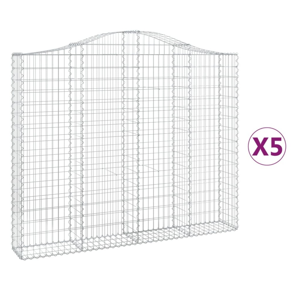 vidaXL Συρματοκιβώτια Τοξωτά 5 τεμ. 200x30x160/180 εκ. Γαλβαν. Ατσάλι