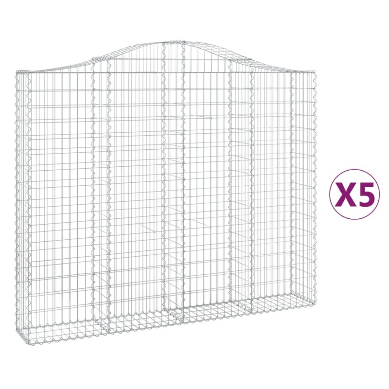 vidaXL Συρματοκιβώτια Τοξωτά 5 τεμ. 200x30x160/180 εκ. Γαλβαν. Ατσάλι