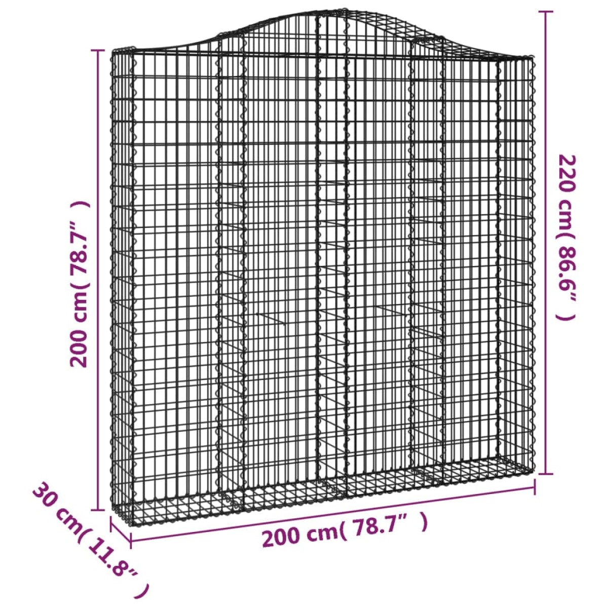 vidaXL Συρματοκιβώτια Τοξωτά 2 τεμ. 200x30x200/220 εκ. Γαλβαν. Ατσάλι