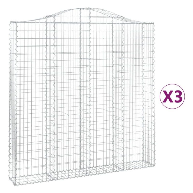 vidaXL Συρματοκιβώτια Τοξωτά 3 τεμ. 200x30x200/220 εκ. Γαλβαν. Ατσάλι