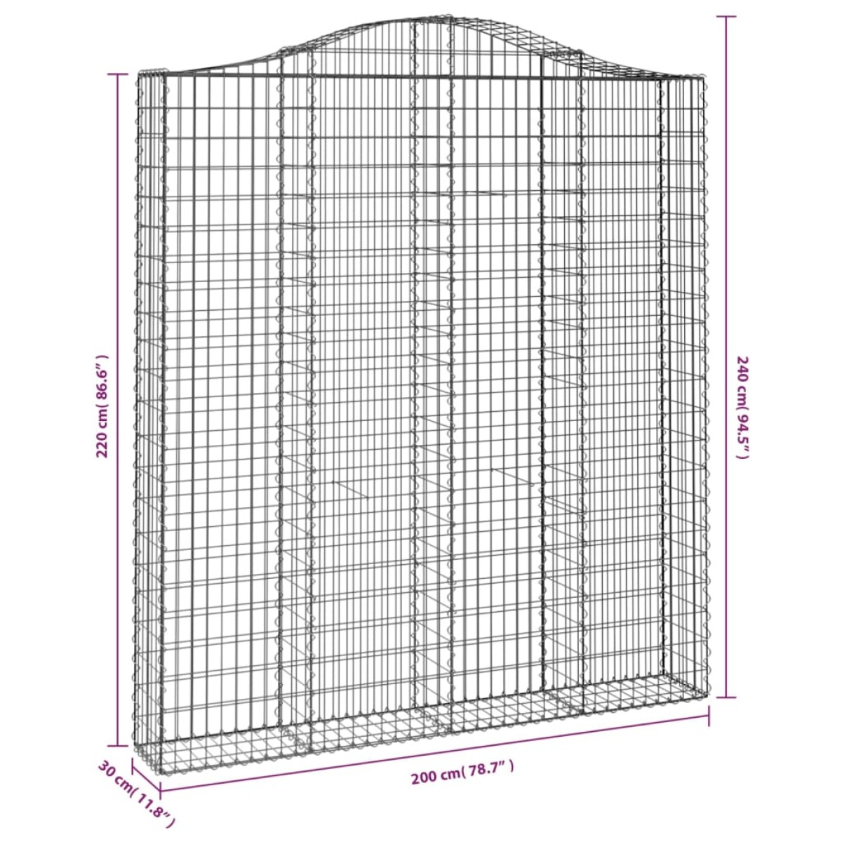 vidaXL Συρματοκιβώτια Τοξωτά 3 τεμ. 200x30x220/240 εκ. Γαλβαν. Ατσάλι