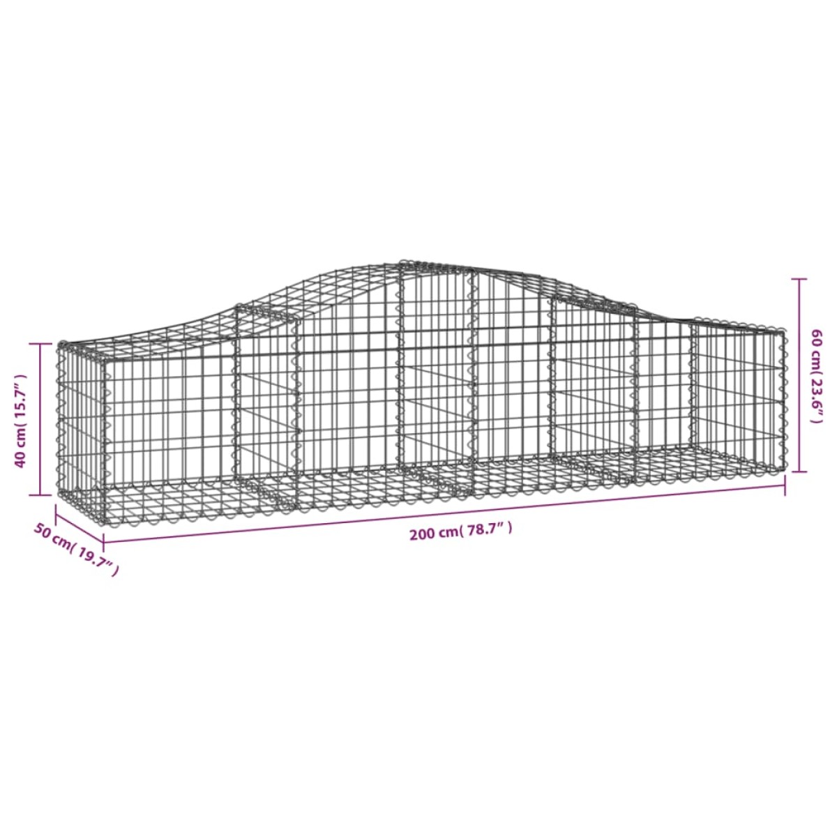 vidaXL Συρματοκιβώτια Τοξωτά 9 τεμ. 200x50x40/60 εκ. Γαλβαν. Ατσάλι
