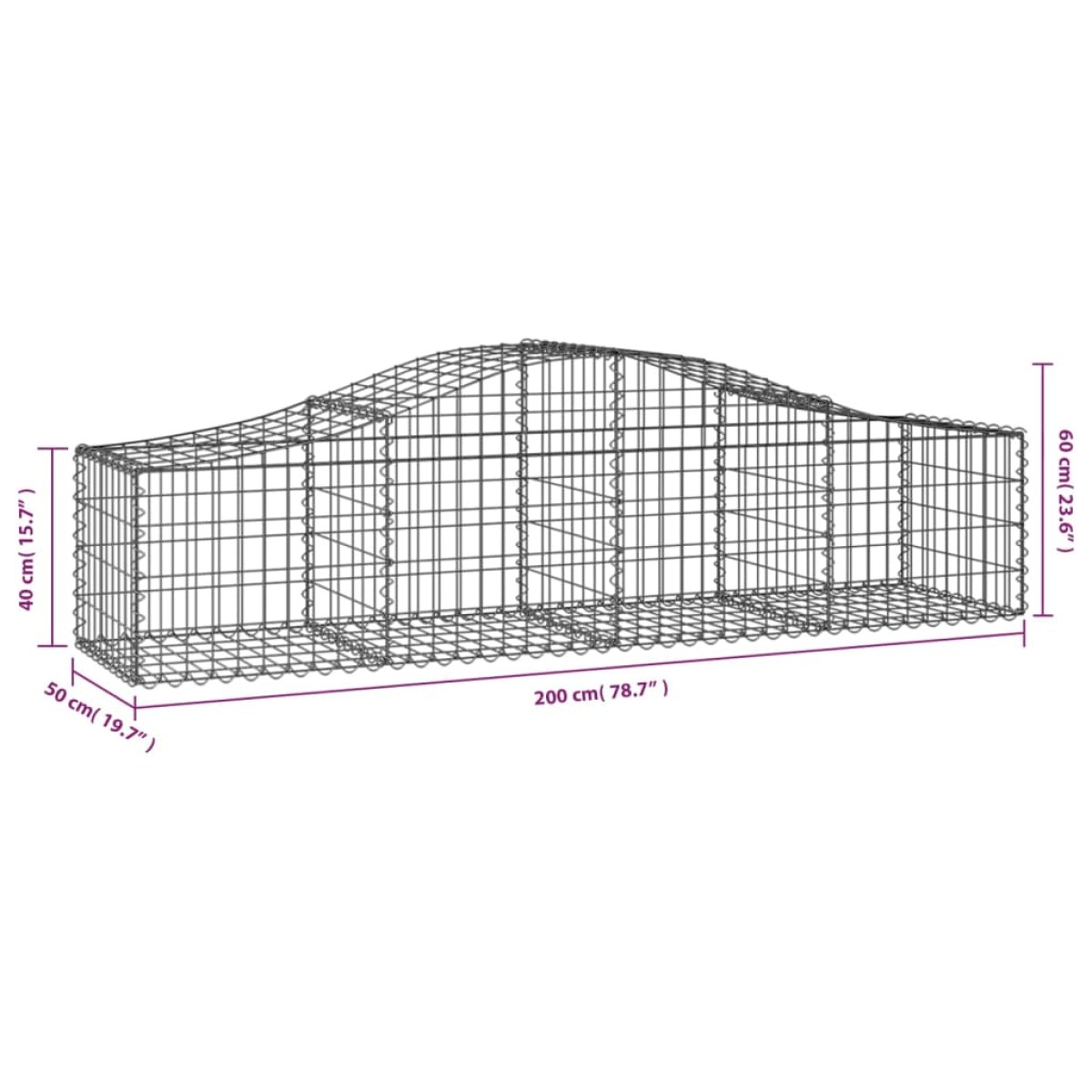 vidaXL Συρματοκιβώτια Τοξωτά 20 τεμ. 200x50x40/60 εκ. Γαλβαν. Ατσάλι