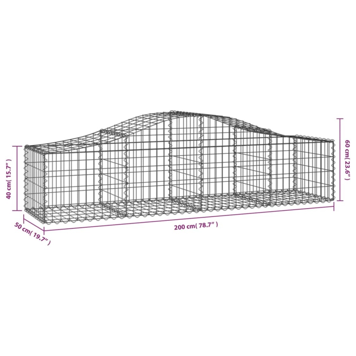 vidaXL Συρματοκιβώτια Τοξωτά 50 τεμ. 200x50x40/60 εκ. Γαλβαν. Ατσάλι