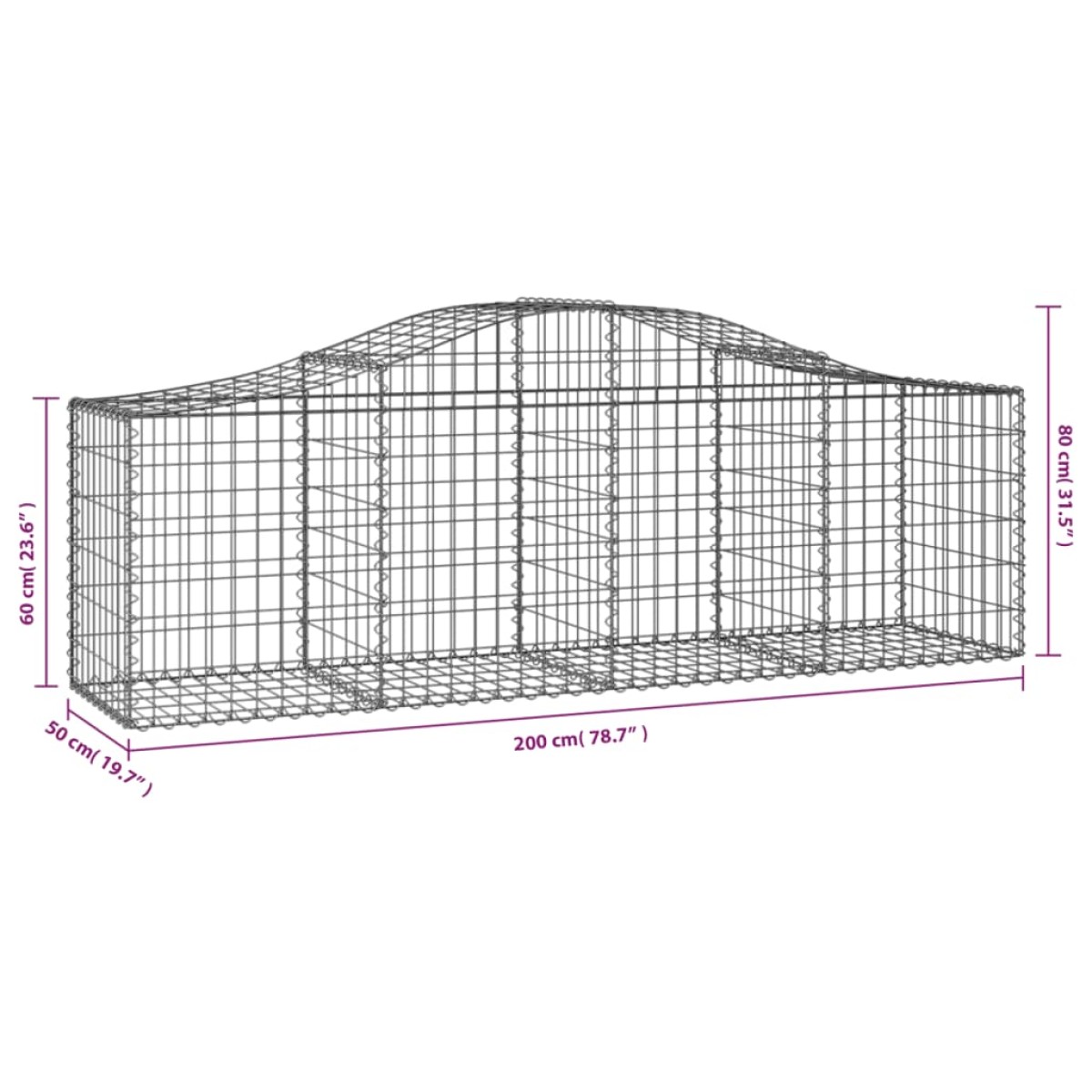 vidaXL Συρματοκιβώτια Τοξωτά 25 τεμ. 200x50x60/80 εκ. Γαλβαν. Ατσάλι