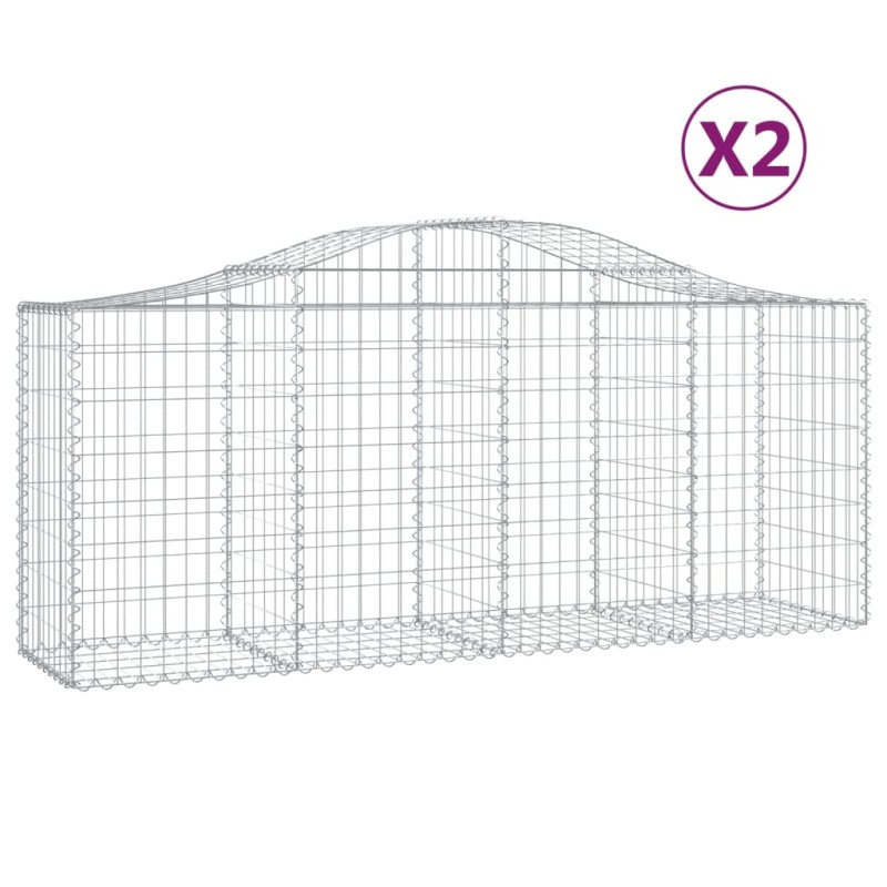 vidaXL Συρματοκιβώτια Τοξωτά 2 τεμ. 200x50x80/100 εκ. Γαλβαν. Ατσάλι