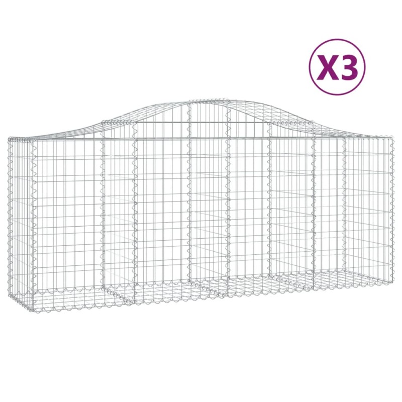 vidaXL Συρματοκιβώτια Τοξωτά 3 τεμ. 200x50x80/100 εκ. Γαλβαν. Ατσάλι
