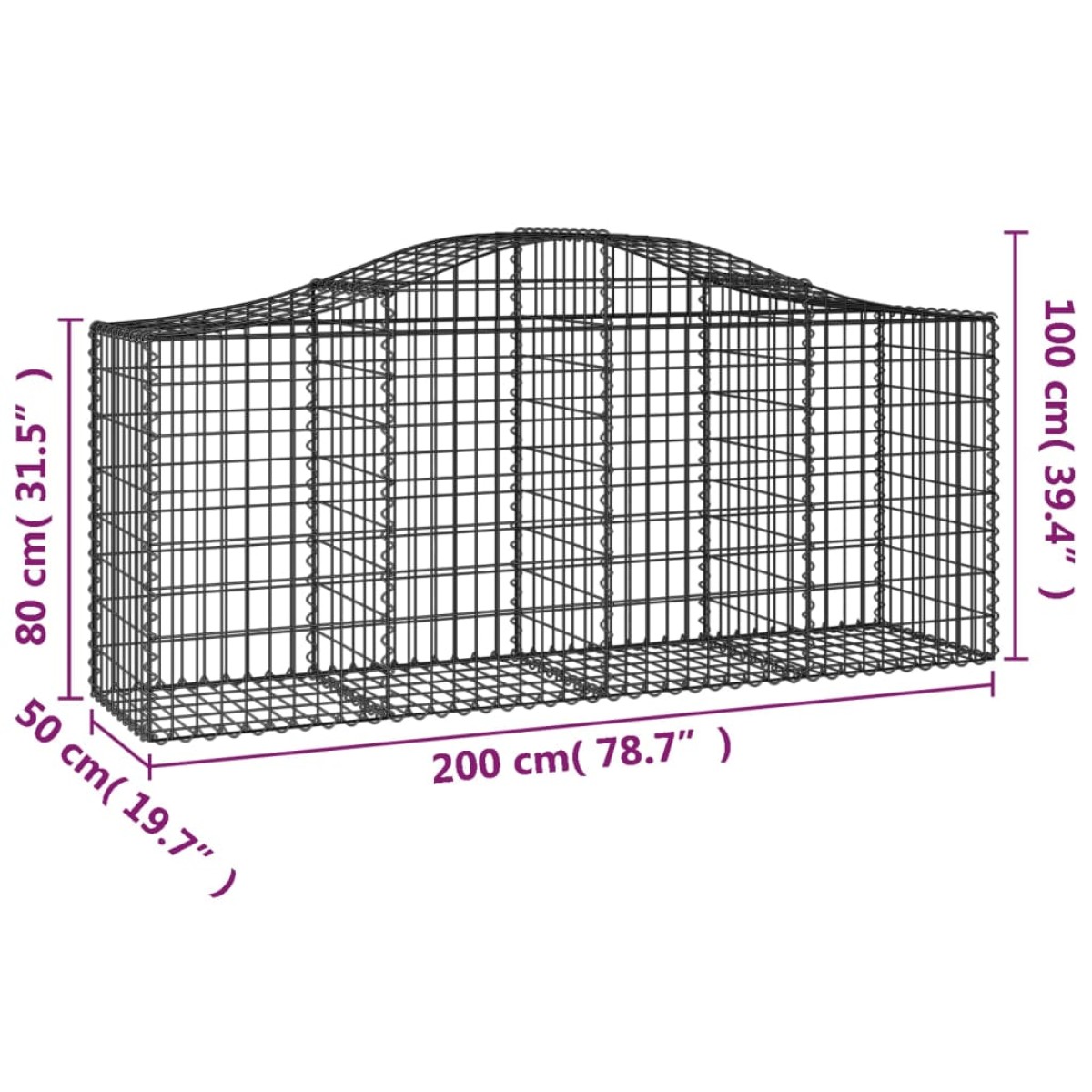 vidaXL Συρματοκιβώτια Τοξωτά 3 τεμ. 200x50x80/100 εκ. Γαλβαν. Ατσάλι
