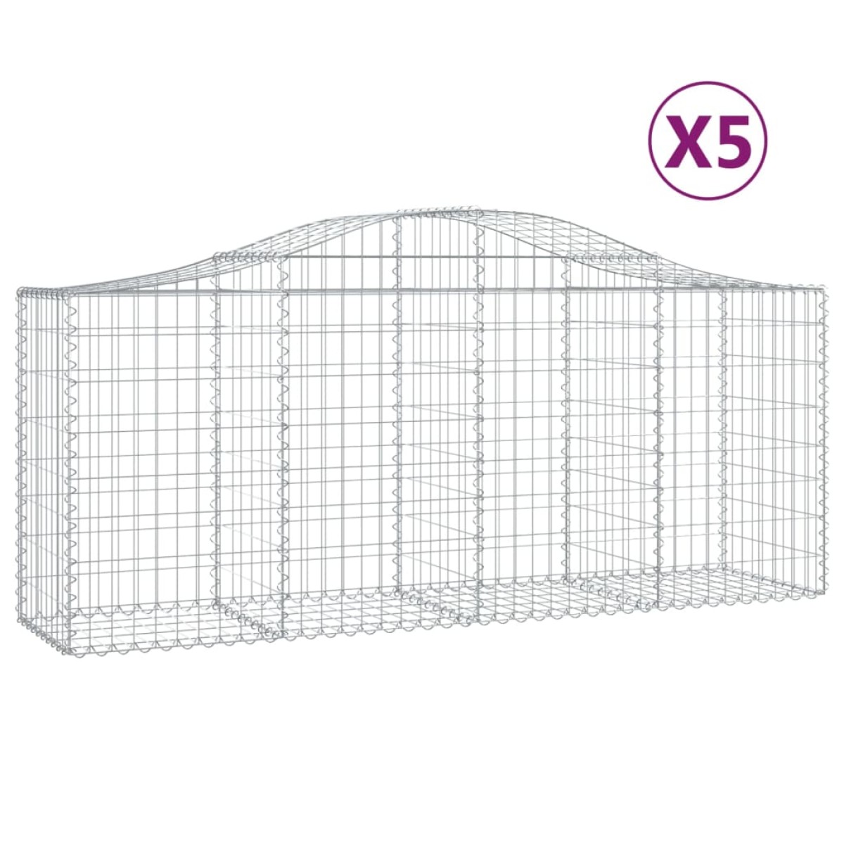 vidaXL Συρματοκιβώτια Τοξωτά 5 τεμ. 200x50x80/100 εκ. Γαλβαν. Ατσάλι